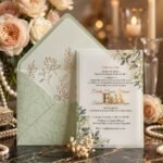 Frosted Vellum Wedding Invitation with Sage Green Envelope