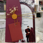 Premium Maroon Couple Illustration Wedding Card - Image 2
