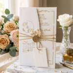 Minimalist White & Gold Wedding Card with Floral Seal