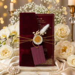 Premium Maroon Velvet & Acrylic Wedding Card