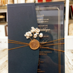 Elegant Dark Blue & Clear Acrylic Wedding Invitation - Image 3
