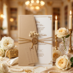 Premium Beige Wedding Invitation with Gold Wax Seal