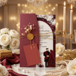 Premium Maroon Couple Illustration Wedding Card