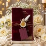 Maroon Velvet & Acrylic Wedding Card - Image 3