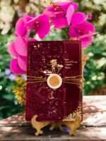 Maroon Velvet & Acrylic Wedding Card - Image 2