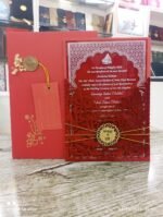 Maroon Velvet & Acrylic Wedding Card - Image 4